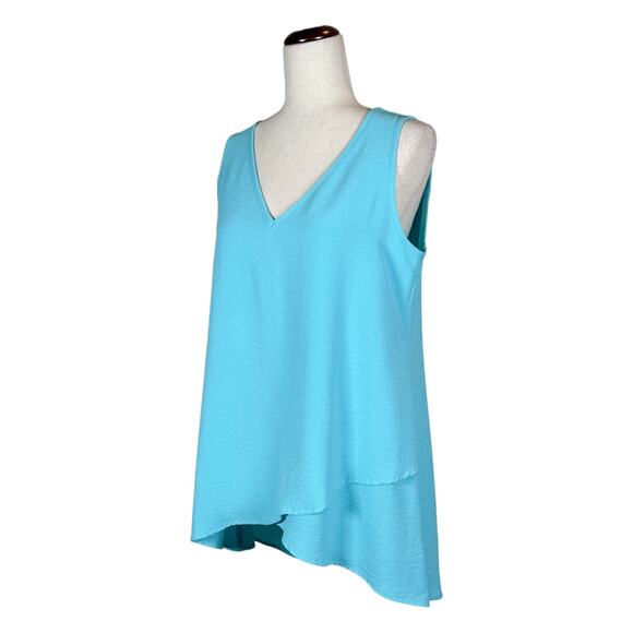 Women's V-neck Sleeveless Tunic Top Loose Fit Turquoise Blue Size L NWT Compli-K - Picture 2 of 4
